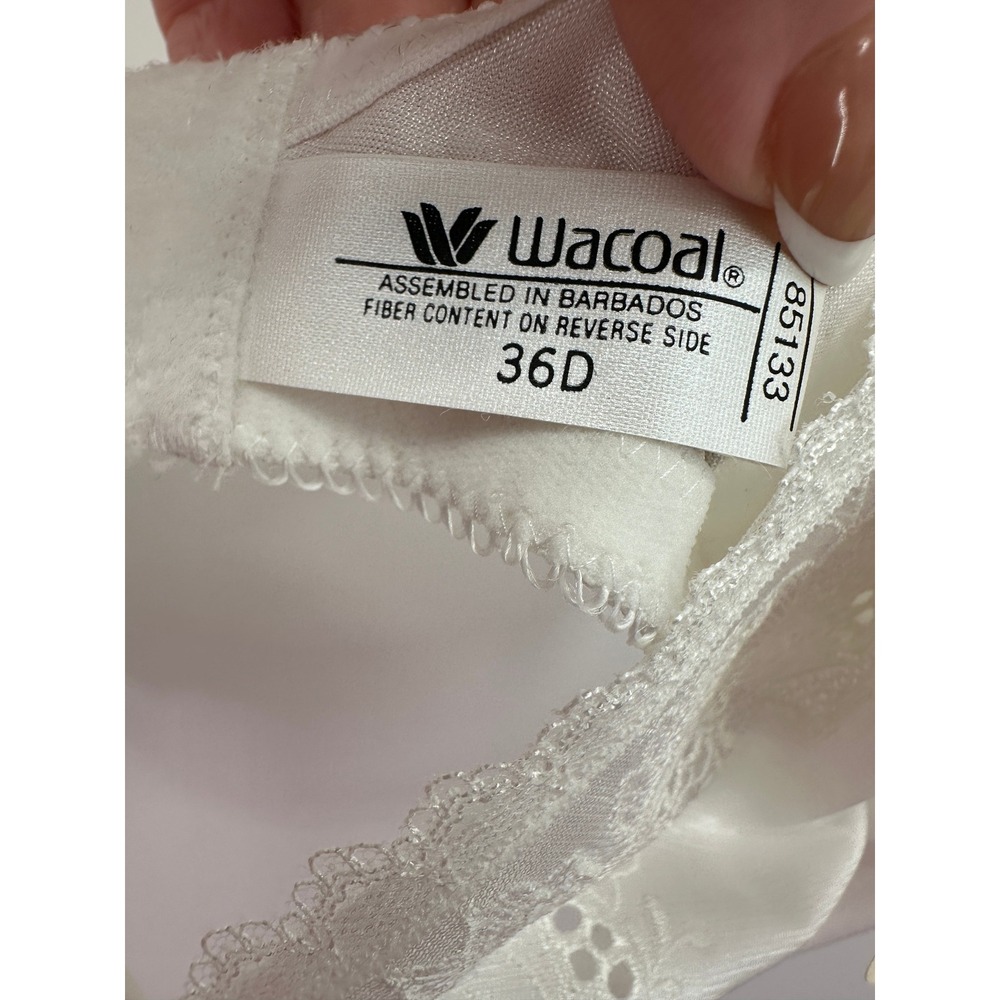 Wacoal White Floral Embroidered Underwire Bra 36D Style 85133 Adjustable Straps - Picture 5 of 7